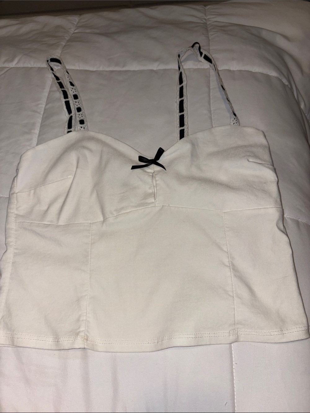 White Sweetheart Tank Top with Black Trim - Women